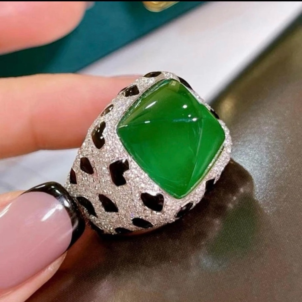 Emerald Green Statement Ring With Pav Silver Band… - image 4